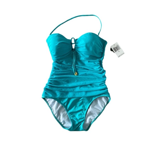 NWT! LAUREN RALPH LAUREN One Piece Ruched Bandeau w/ removable halter strap, 6 - Picture 1 of 6